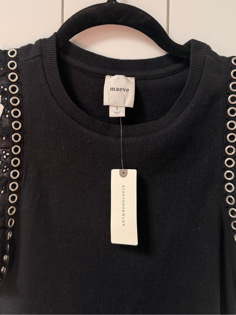 Maeve Black Ribbed Tank with Grommet-Trim Sleeves NWT - Picture 2 of 4
